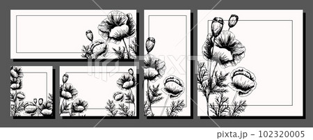 A set of congratulatory posters for the day of remembrance of the Second World War.Red poppies.May 8 and 9. A set of congratulatory posters for the day of remembrance of the Second World War.Red poppies.May 8 and 9. 102320005