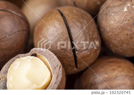 Peeled macadamia nuts on the table Peeled macadamia nuts on the table 102320745