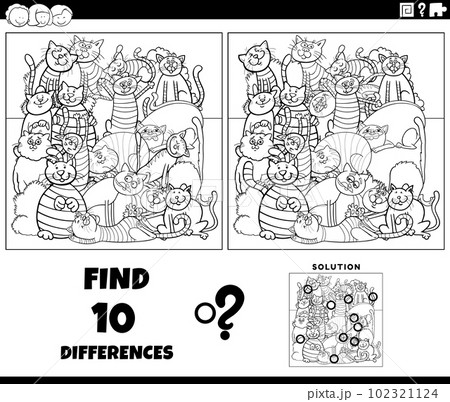 differences game with cartoon cats coloring pageのイラスト素材 [102321124] - PIXTA