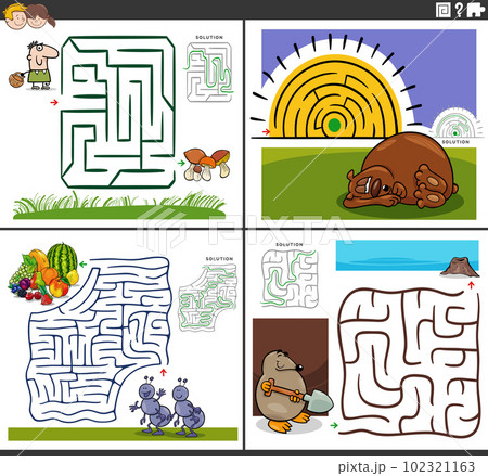 maze games set with funny cartoon characters 102321163