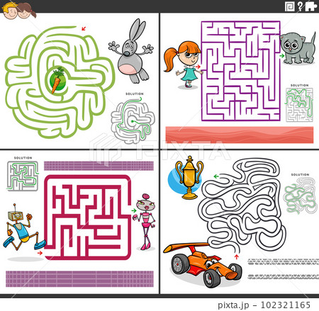 maze games set with funny cartoon characters maze games set with funny cartoon characters 102321165