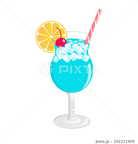 Blue lagoon coctail with orange and cherry. Classic alcohol cocktail drink isolated on white 102321409