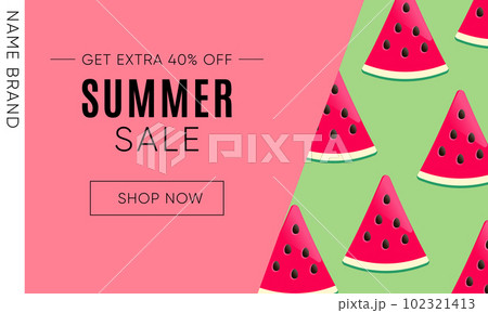 Summer banner with watermelon on pink and green background 102321413