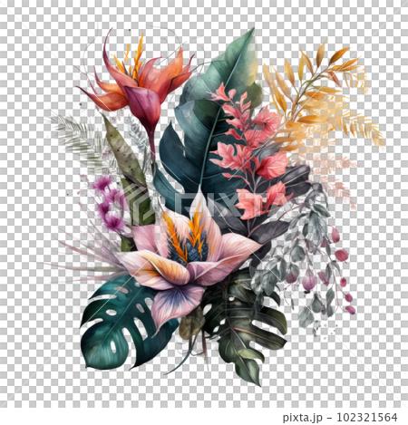 Watercolor tropical leaves. Illustration AI Generative 102321564