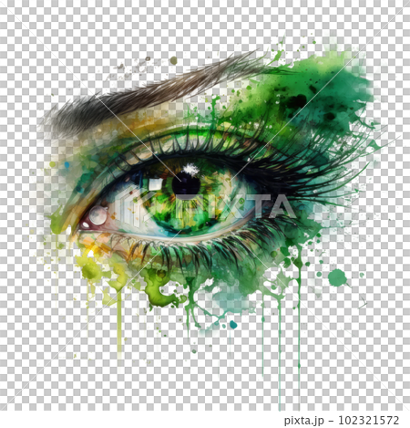 Watercolor green eye. Illustration AI Generative Watercolor green eye. Illustration AI Generative 102321572