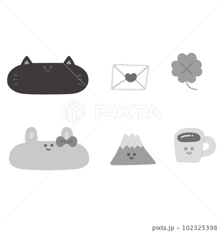 ゆるかわ飾りイラストセット・モノトーン 102325398