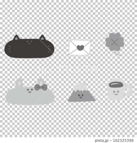 ゆるかわ飾りイラストセット・モノトーン 102325398