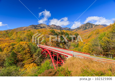 山梨_東沢橋から見る八ヶ岳と紅葉の絶景 102325906