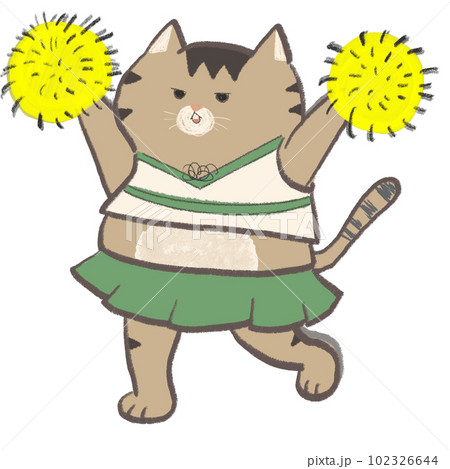 ねこのチアリーダーイラスト　頑張れ　応援する猫　ポンポンを持つ 102326644