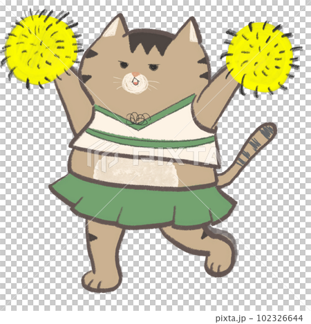 ねこのチアリーダーイラスト　頑張れ　応援する猫　ポンポンを持つ 102326644