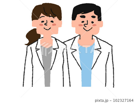笑顔の二人の男性と女性の医師 102327164