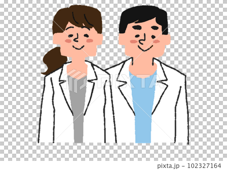 笑顔の二人の男性と女性の医師 102327164