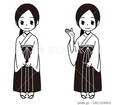巫女さんのイラストセット（モノクロ） 102328002