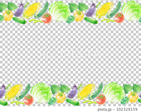 Rectangular frame of colored pencil drawing of summer vegetables 102329159