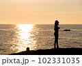千畳敷海岸の夕焼けとシルエット 102331035