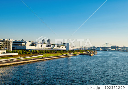 東京　豊洲市場及びレインボーブリッジの風景 102331299