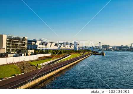 東京　豊洲市場及びレインボーブリッジの風景 102331301