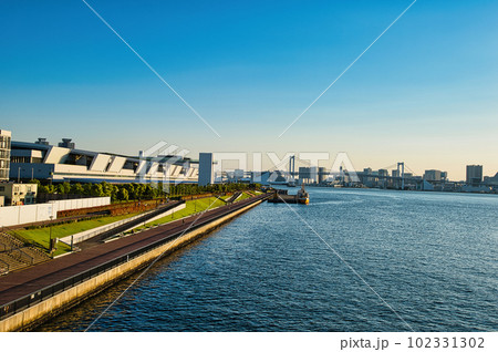 東京 豊洲市場及びレインボーブリッジの風景 東京 豊洲市場及びレインボーブリッジの風景 102331302