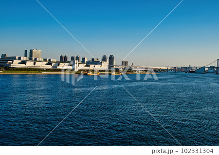 東京 豊洲市場及びレインボーブリッジの風景 東京 豊洲市場及びレインボーブリッジの風景 102331304