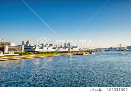東京 豊洲市場及びレインボーブリッジの風景 東京 豊洲市場及びレインボーブリッジの風景 102331306