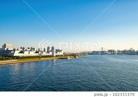 東京 豊洲市場及びレインボーブリッジの風景 東京 豊洲市場及びレインボーブリッジの風景 102331370