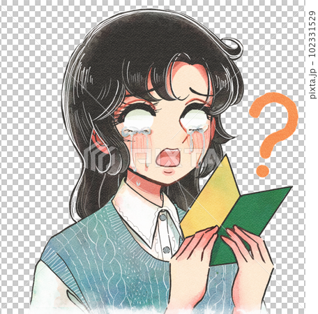 Girl manga style illustration, beginner asking questions while crying Girl manga style illustration, beginner asking questions while crying 102331529