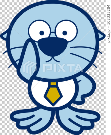 A sea otter character wearing a white shirt and raising his glasses Anthropomorphic animal vector illustration material 102333284