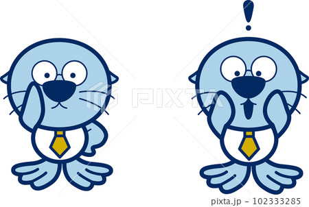 ワイシャツを着たラッコのキャラクターのセット　擬人化した動物のベクターイラスト素材集 102333285