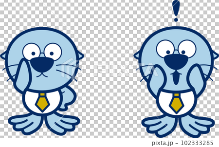 ワイシャツを着たラッコのキャラクターのセット　擬人化した動物のベクターイラスト素材集 102333285