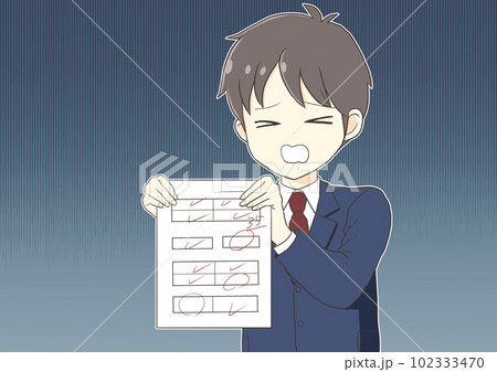 悪いテストを見せる男子学生 背景あり 悪いテストを見せる男子学生 背景あり 102333470