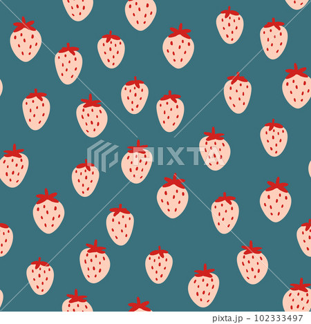 Seamless pattern with strawberry on color background. Natural delicious fresh ripe tasty fruit. Vector illustration for print, fabric, textile, banner, other design. Food concept. 102333497