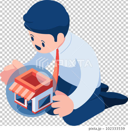 Isometric Businessman Holding and Protect His Business 102333539
