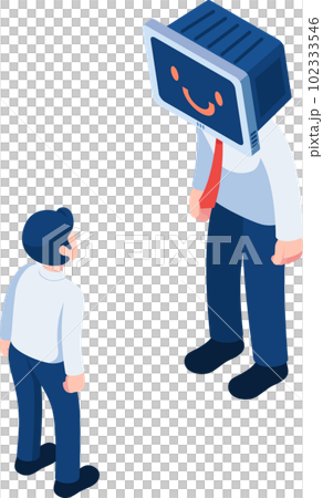 Isometric Businessman Staring Man with Monitor Head Isometric Businessman Staring Man with Monitor Head 102333546
