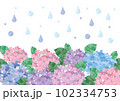 紫陽花と雨の背景イラスト素材01 102334753
