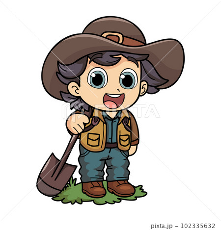 Happy female farmer working hard character illustration in doodle style Happy female farmer working hard character illustration in doodle style 102335632