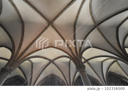 モンサンミッシェル、ラ・メルヴェイユの迎賓の間の美しいアーチ天井 モンサンミッシェル、ラ・メルヴェイユの迎賓の間の美しいアーチ天井 102336000