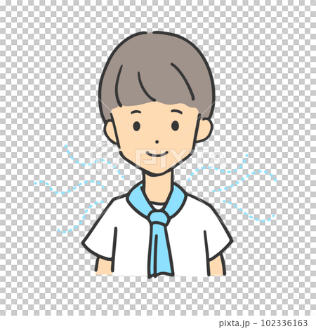 一個男人在脖子上裹著一條冷毛巾 102336163