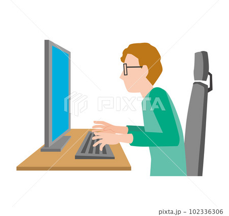 PCを使って作業する男性のイラスト PCを使って作業する男性のイラスト 102336306