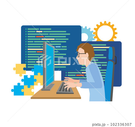 プログラミングする男性のイメージイラスト プログラミングする男性のイメージイラスト 102336307