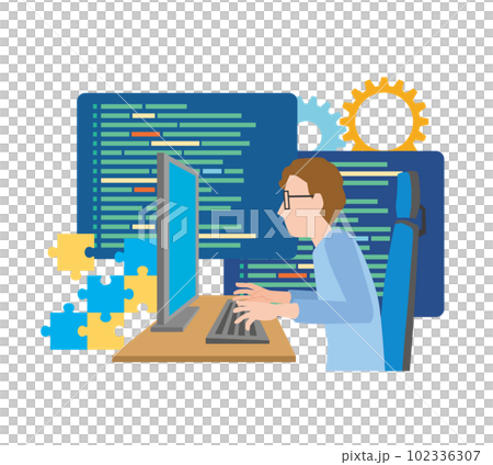 プログラミングする男性のイメージイラスト プログラミングする男性のイメージイラスト 102336307