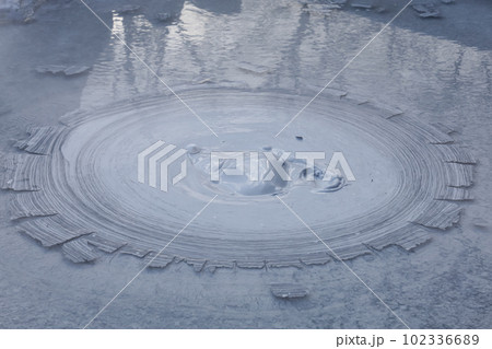 Oniishi bozu jigoku is landmark in beppu,Japan. the gray mud pool 102336689