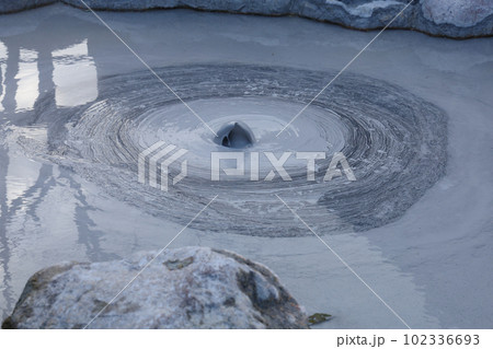 Oniishi bozu jigoku is landmark in beppu,Japan. the gray mud pool 102336693
