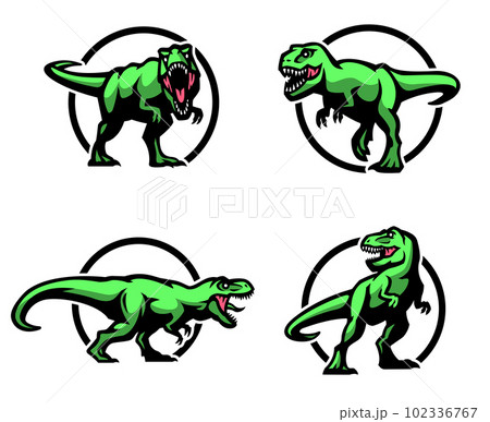 T-rex monster logo set. Dinosaur Tyrannosaurus.のイラスト素材