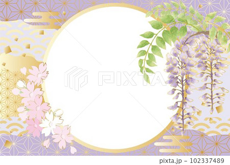 藤の花 和風 和柄 フレーム 背景 イラスト素材 藤の花 和風 和柄 フレーム 背景 イラスト素材 102337489
