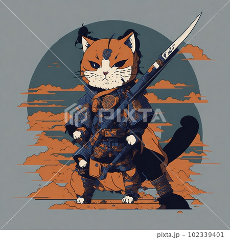 侍風の猫のイラスト素材 [102339401] - PIXTA