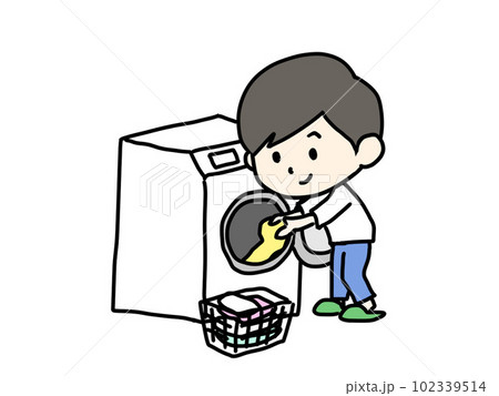 笑顔で洗濯する男性 笑顔で洗濯する男性 102339514