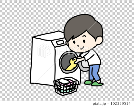 笑顔で洗濯する男性 笑顔で洗濯する男性 102339514