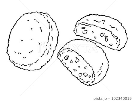 メンチカツ シンプルイラスト 線画 メンチカツ シンプルイラスト 線画 102340019