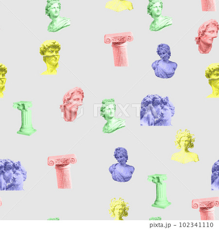 Antique ancient greek human statue, roman column, greek sculpture, checkerboard pattern seamless pattern Antique ancient greek human statue, roman column, greek sculpture, checkerboard pattern seamless pattern 102341110