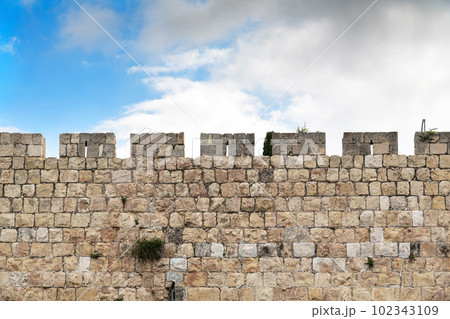 Fragment of the upper part of the fortress wall of Jerusalem Old City 102343109